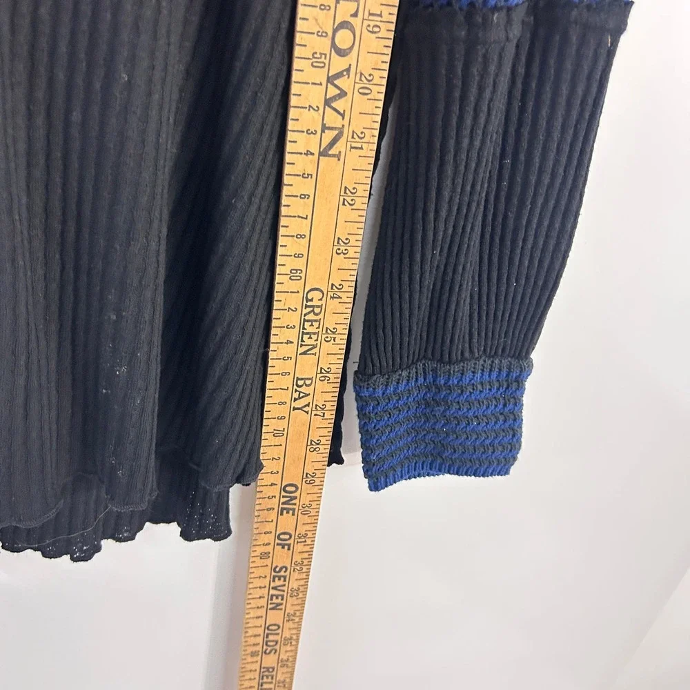 Free People Thermal Crochet Tunic Top M Black Blue Boho Mixed Knit Artsy